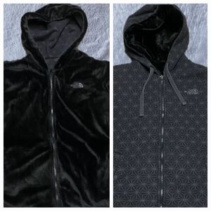 North Face Heavy Reversible Hoodie Sweatshirt Jacket Women's Large Black Gray